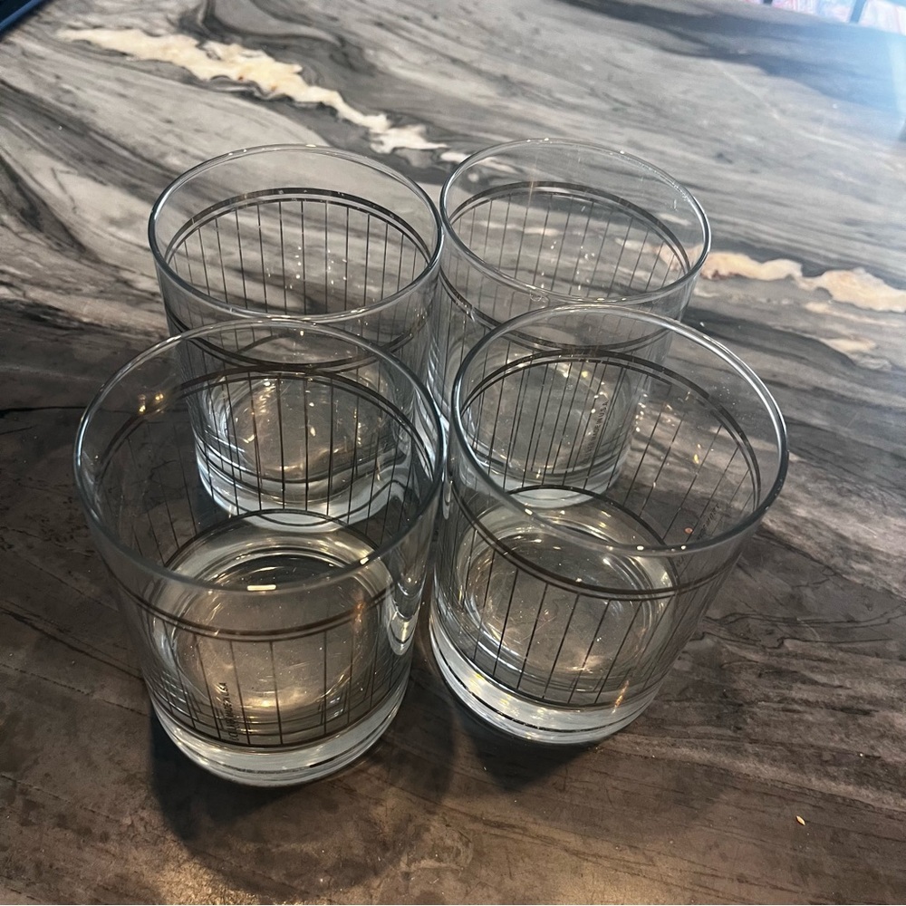 Culver Devon Silver Stripes Rocks Glasses Four Made In USA